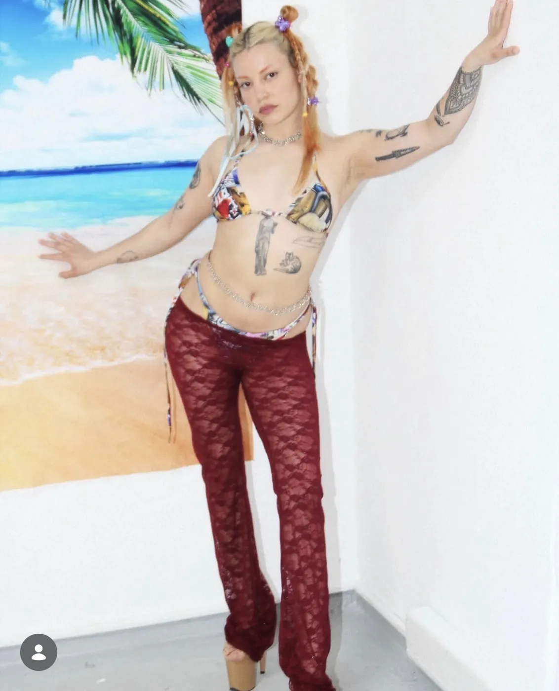 Rhi Dancey — graffiti print bikini, beach